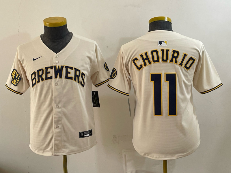 Youth 2026 Milwaukee Brewers #11 Chourio cream Game Nike MLB Jersey 0918002